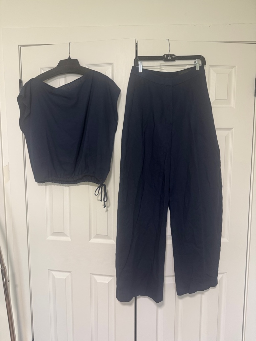 Zara navy Wide-Leg Pants with Matching Cropped Drawstring Top